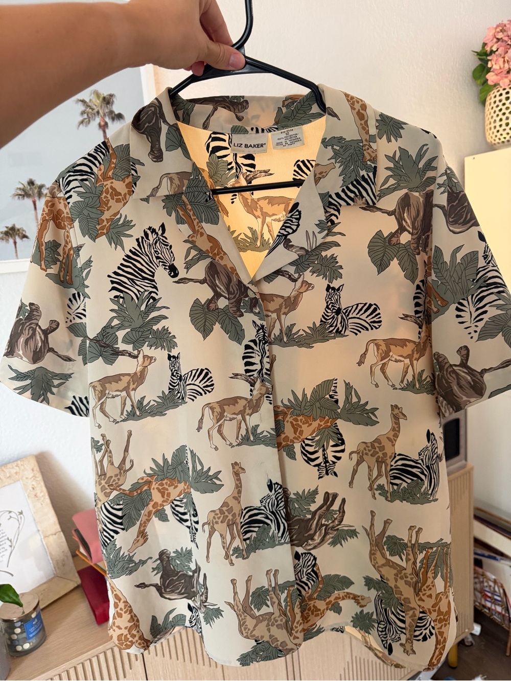 Liz Baker Beige Safari Print Short-Sleeve Shirt